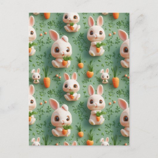 Fluffy Bunnies en Wortelen 3D Naadloos Patroon Briefkaart (Voorkant)