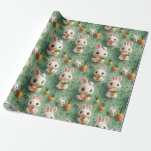 Fluffy Bunnies en Wortelen 3D Naadloos Patroon Cadeaupapier