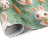 Fluffy Bunnies en Wortelen 3D Naadloos Patroon Cadeaupapier (Rol Hoek)