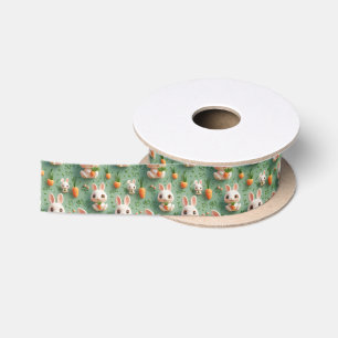 Fluffy Bunnies en Wortelen 3D Naadloos Patroon Satijnen Lint