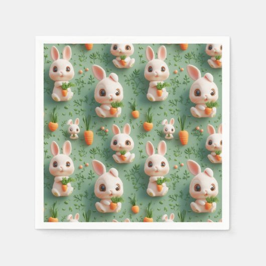 Fluffy Bunnies en Wortelen 3D Naadloos Patroon Servet (Voorkant)