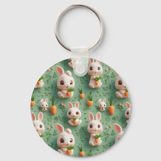 Fluffy Bunnies en Wortelen 3D Naadloos Patroon Sleutelhanger (Voorkant)