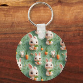 Fluffy Bunnies en Wortelen 3D Naadloos Patroon Sleutelhanger (Achterkant)