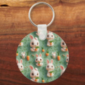 Fluffy Bunnies en Wortelen 3D Naadloos Patroon Sleutelhanger (Voorkant)
