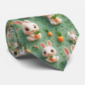 Fluffy Bunnies en Wortelen 3D Naadloos Patroon Stropdas (Opgerold)