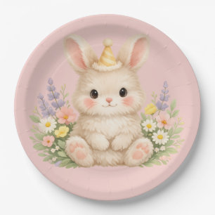 Fluffy Bunny Bloemontwerp voor een Betoverende Tui Papieren Bordje