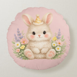 Fluffy Bunny Bloemontwerp voor een Betoverende Tui Rond Kussen