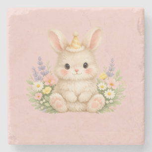 Fluffy Bunny Bloemontwerp voor een Betoverende Tui Stenen Onderzetter