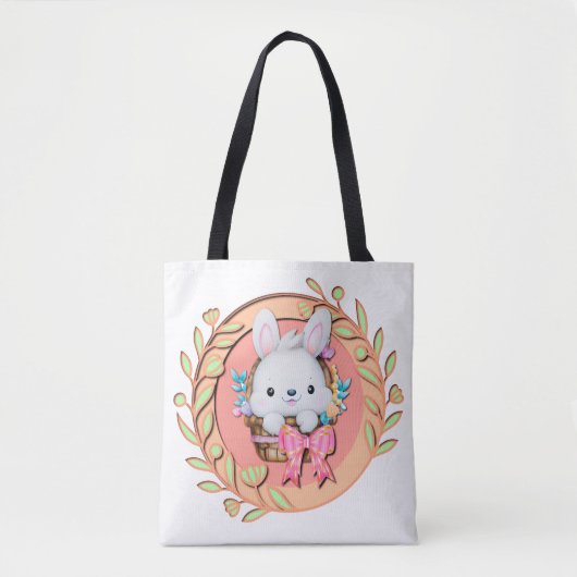 Fluffy Bunny Sitting in 3D-ontwerp van het paasman Tote Bag (Voorkant)