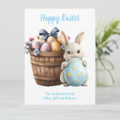 Fluffy Bunny Waterverf Planten Eieren Pasen Feestdagenkaart (Staand voorkant)