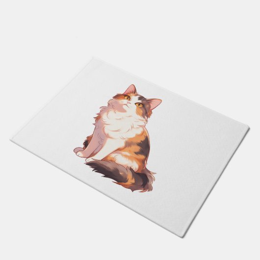 Fluffy Calico Cat Deurmat (Schuin)