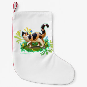 Fluffy Calico Cat with Butterfly Kleine Kerstsok