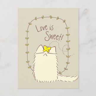 Fluffy Cat and Yellow Butterfly Aangepaste tekst Briefkaart