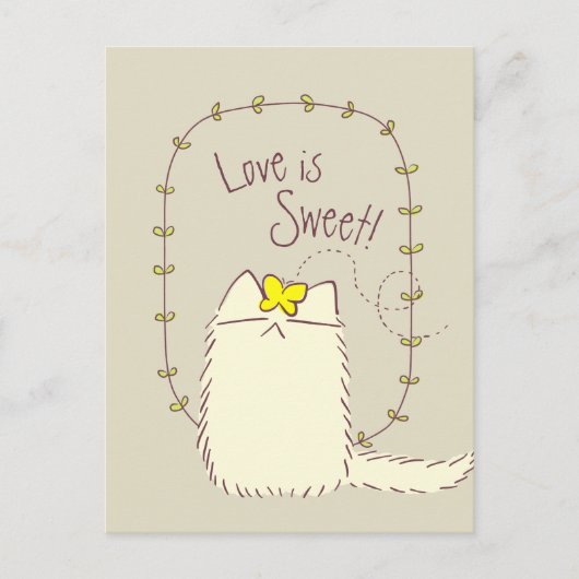 Fluffy Cat and Yellow Butterfly Aangepaste tekst Briefkaart (Voorkant)