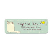 Fluffy Cat and Yellow Butterfly Aangepaste tekst Etiket (Voorkant)