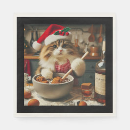 Fluffy cat baking boozy christmas pudding  servet