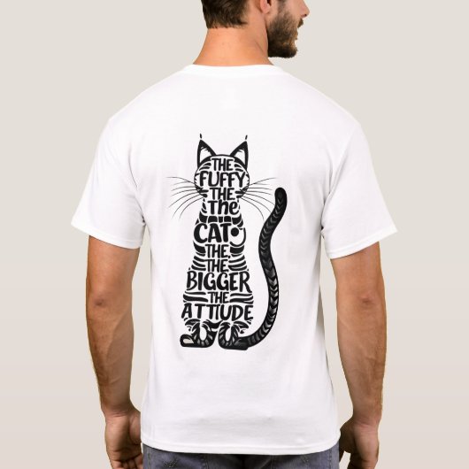 Fluffy Cat, Big Attitude - Grappige kattenliefhebb T-shirt (Achterkant)