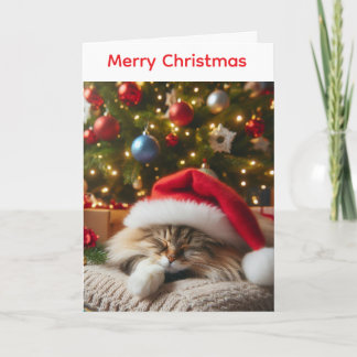 Fluffy cat christmas card feestdagen kaart