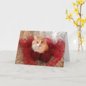 Fluffy Cat en Red Ribbon Vakantie Groeten Kaart (Gele Bloem)