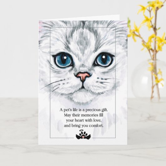 Fluffy Cat Face Illustratie met compact Kaart (Gele Bloem)