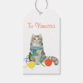 Fluffy Cat met Label met garen en scarf Gift Cadeaulabel (Voorkant)