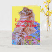 Fluffy Cat Quilt Glamor-Puss Gefeliciteerd Kaart (Gele Bloem)