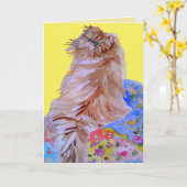 Fluffy Cat & Quilt Glamour-Puss Handgeschilderde K Kaart (Gele Bloem)