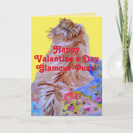 Fluffy Cat & Quilt Glamour-Puss Valentijnsdag Kaart