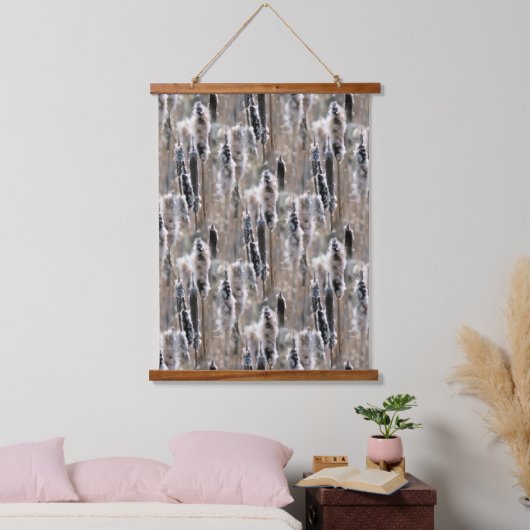 Fluffy Cattails Nature Pattern  Hangend Wandkleed (Slaapkamer)