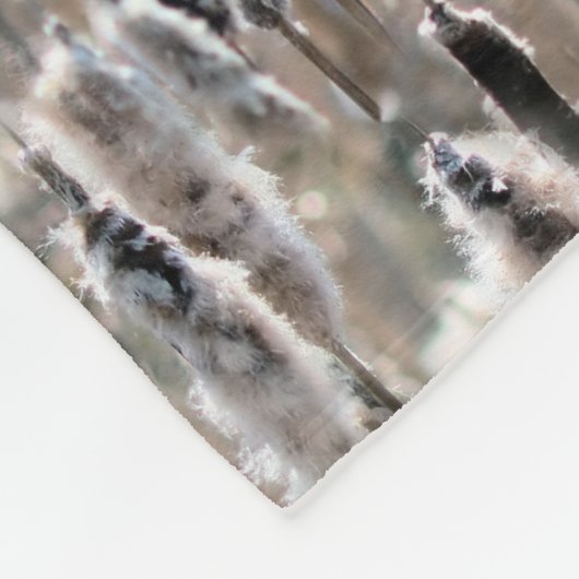 Fluffy Cattails Natuur Patroon Fleece Deken (Hoek)