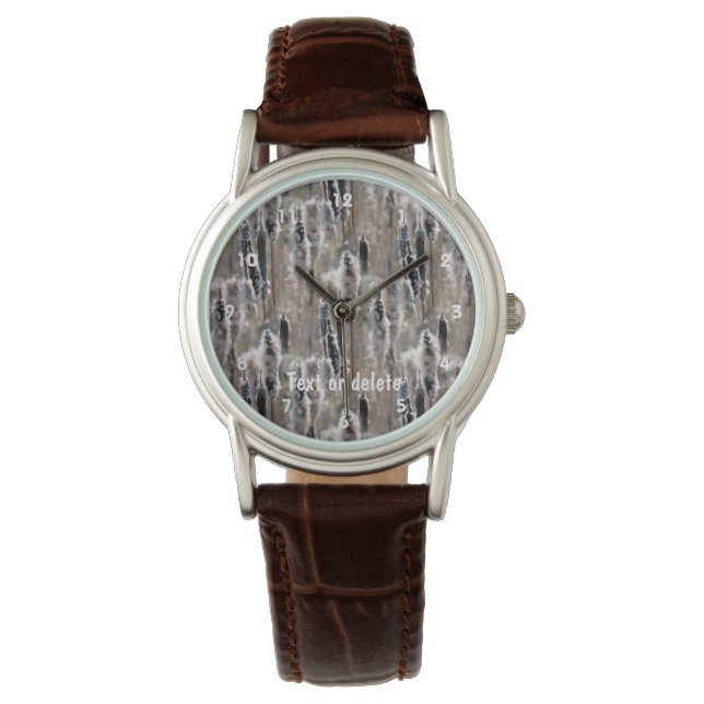 Fluffy Cattails Natuur Patroon gepersonaliseerd Horloge (Voorkant)