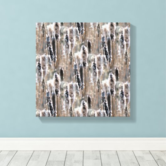 Fluffy Cattails Vermenigvuldigde Natuur Canvas Afdruk (Insitu (Houten vloer))