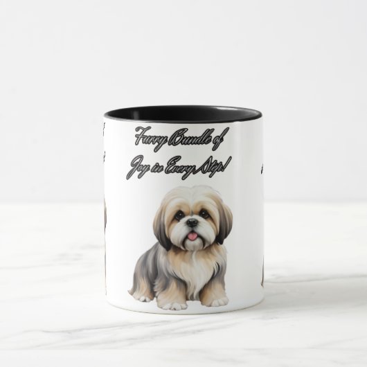 Fluffy Charm: lichtbruine, grijze en witte hond Mok (Midden)