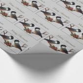 Fluffy Chickadees met Holly: Oorspronkelijke illus Cadeaupapier (Hoek)