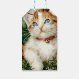 Fluffy christmas cat Watercolor Cadeaulabel