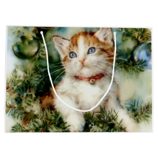 Fluffy christmas cat Watercolor Groot Cadeauzakje (Achterkant)