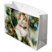 Fluffy christmas cat Watercolor Groot Cadeauzakje (Achterkant Gekanteld)