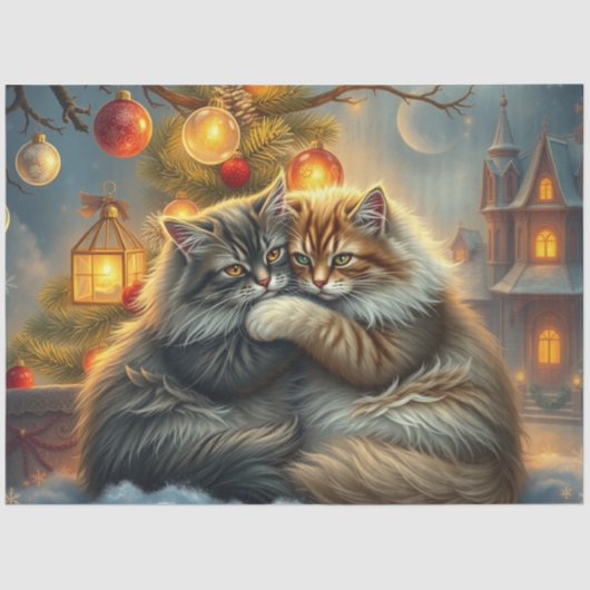 Fluffy Christmas Cats Cuddling Tissue Paper Tissuepapier (Voorkant)