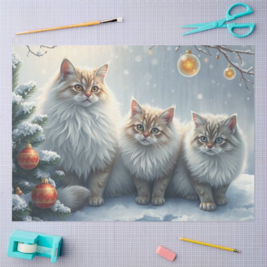 Fluffy Christmas Cats Tissue Paper Tissuepapier (Craft)