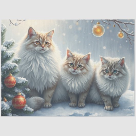 Fluffy Christmas Cats Tissue Paper Tissuepapier (Voorkant)