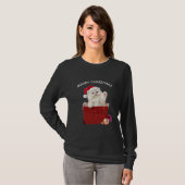 Fluffy Christmas Kitten Santa Hat T-Shirt (Voorkant volledig)