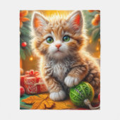 Fluffy Christmas Kitten Sierkussen Fleece Deken (Voorkant)