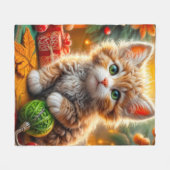 Fluffy Christmas Kitten Sierkussen Fleece Deken (Voorkant (Horizontaal))