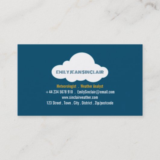 Fluffy Cloud Design, meteoroloog Visitekaartje (Voorkant)