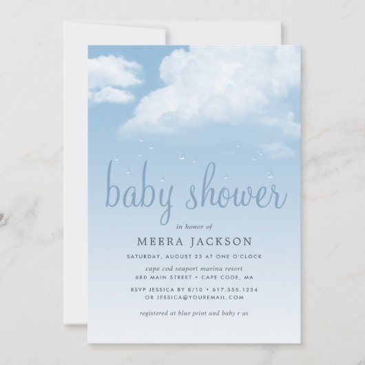 Fluffy Cloud Raindrops Baby shower Kaart (Voorkant)