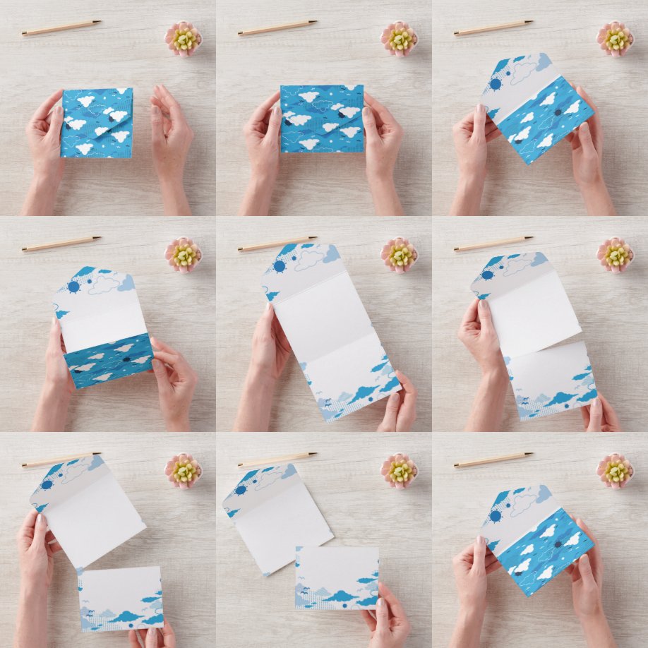 Fluffy Cloud Sunny Blue Sky Patroon All In One Uitnodiging