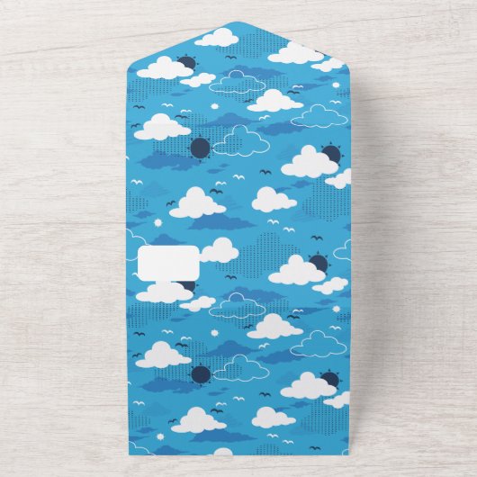 Fluffy Cloud Sunny Blue Sky Patroon All In One Uitnodiging (Buitenkant)