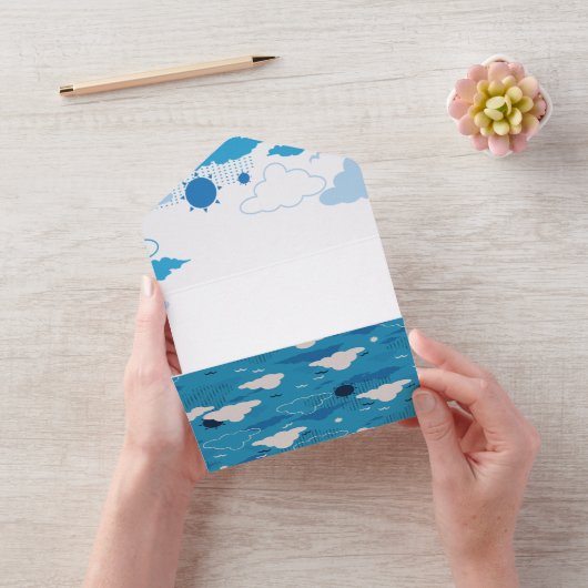 Fluffy Cloud Sunny Blue Sky Patroon All In One Uitnodiging (VideoVideo)