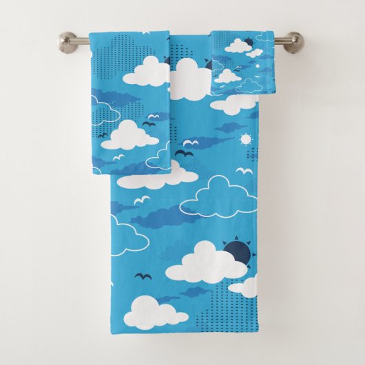 Fluffy Cloud Sunny Blue Sky Patroon Bad Handdoek (Insitu)