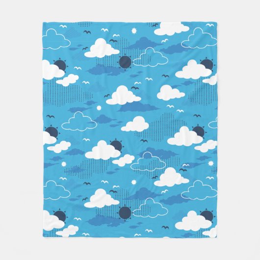 Fluffy Cloud Sunny Blue Sky Patroon Fleece Deken (Voorkant)